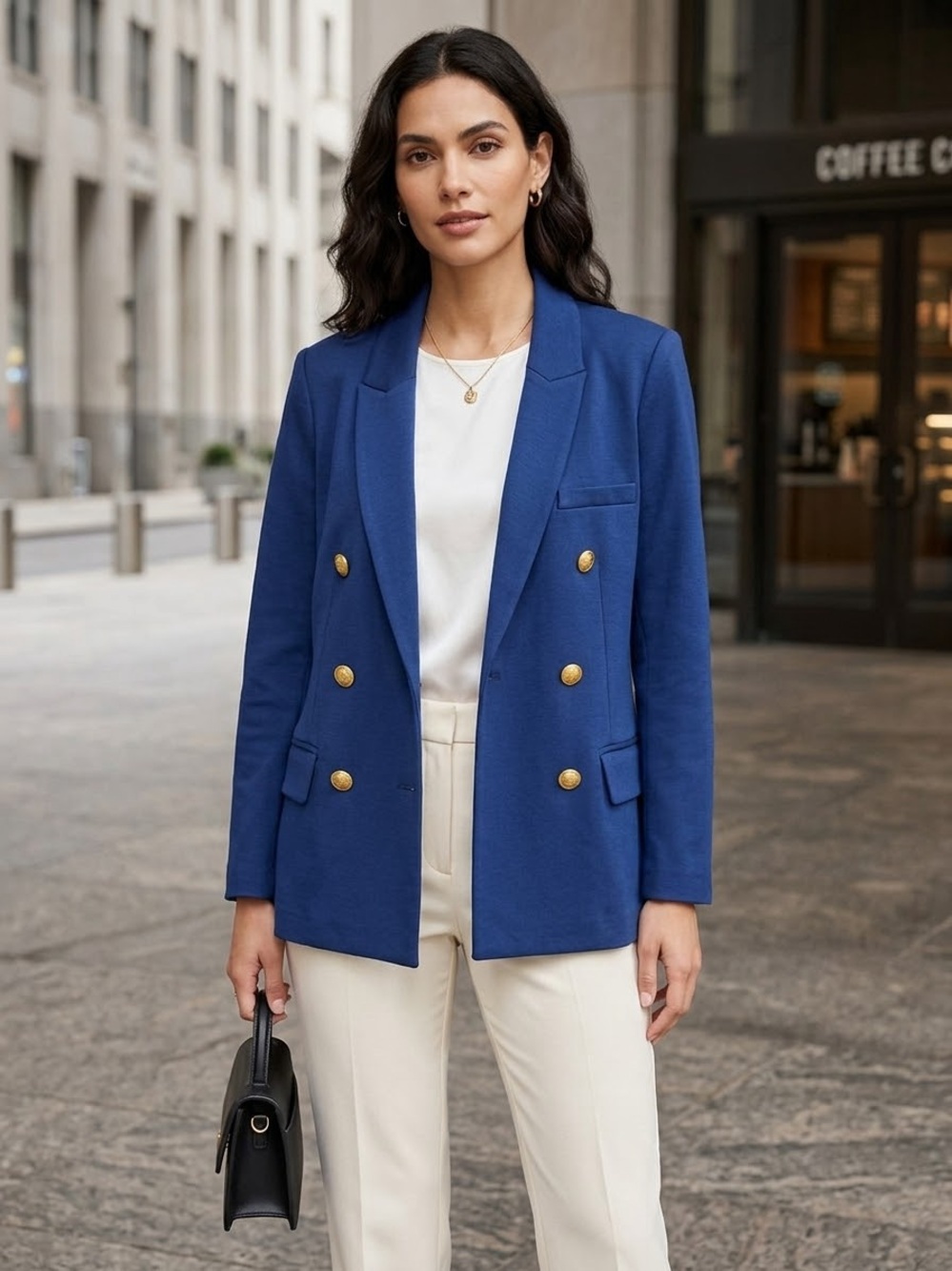 Isaac Mizrahi Navy Blue Gold Button Blazer Medium